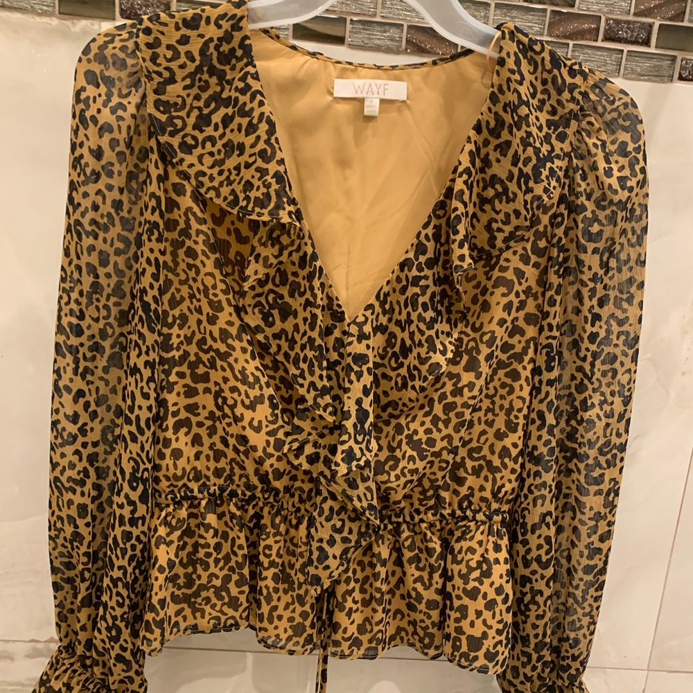 Blouse with long ruffle sleeve and v neck by WAYF